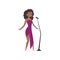 African American jazz singer, beautiful woman in purple dress singing vector Illustration