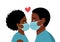 African American lover wearing medical face mask. Valentine\\\'s Day in Covid-19 crisis.