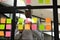 African American male employee develop plan on sticky notes