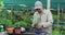 African american male gardener taking care of bonsai tree at garden center