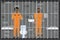 African american male prisoners in double prison cell. Suspect, convict character. Lawbreaker or offender in prison uniform