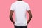 African American man in blank white t-shirt back mock up