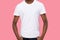 African American man in blank white t-shirt front mock up