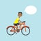 African american man cycling chat bubble character full length over blue background flat