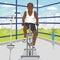 African american man doing exercise on bike at gym