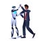 african american man holding hands with robot artificial intelligence technology concept