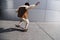 African american man rids on skateboard backwards