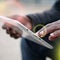 African american man uses tablet computer. Black man hands holds tablet pc