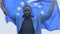 African-american man waving flag of European Union, human right, racial equality