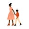 African American Mother Leading Her Son by Hand Vector Illustration