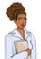 African american nurse. Female hospital worker holding documents folder isolated on white background