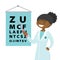African-american ophthalmologist with eye chart.
