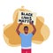 African american protesting man with poster. Black lives matter, protest, fight for rights concept. Vector illustration