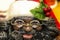 African American Santa Claus Doll with glasses and cherries on his hat - closeup