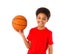 African American school boy with basketball