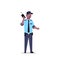 African american security guard man in uniform holding radio police officer speaking walkie talkie male cartoon