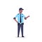 African american security guard man in uniform point to something police officer male cartoon character full length flat