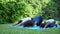 african american single mom teaching two daughter doing yoga together at home outdoor. happy black family funny to workout