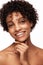 African American skincare models with perfect skin and curly hair. Beauty spa treatment concept.