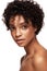 African American skincare models with perfect skin and curly hair. Beauty spa treatment concept.