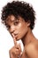 African American skincare models with perfect skin and curly hair. Beauty spa treatment concept.