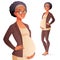 African American smiling pregnant business woman. Full length isolated vector illustration.