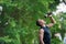 African american sportsman drinking water