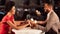 African American Spouses Holding Hands Having Dinner In Restaurant, Panorama