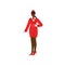 African American Stewardess Character Wearing Red Uniform Vector Illustration