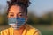 African American Teenager Girl Woman Wearing USA Flag Coronavirus COVID-19 Face Mask