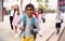 African american tweenager going to school on autumn day