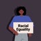 African american woman activist holding stop racism poster racial equality social justice stop discrimination
