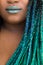 African American Woman with Beautiful Teal Green Blue Braids