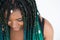 African American Woman with Beautiful Teal Green Blue Braids