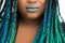 African American Woman with Beautiful Teal Green Blue Braids