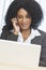 African American Woman Businesswoman Cell Phone Laptop