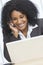 African American Woman Businesswoman Cell Phone Laptop