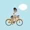 African american woman cycling chat bubble character full length over blue background flat