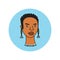 African american woman face,hand drawn logo of negroid race woman with curly hair.Social media avatar, simple round icon.Doodle