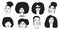 African american woman faces set, hand drawn logos of negroid race women with curly hair.Social media avatars collection, simple