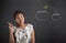 African American woman good idea with fish bowls on blackboard background