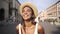 African American woman with hat making holidays in city, safe travel and explore, walking hiking tours, black