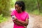 African american woman jogger portrait - Fitness, people and h