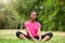 African american woman jogger stretching - Fitness, people and