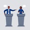 An African-American woman and man taking part in debates.