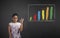 African American woman with perfect hand signal bar graph on blackboard background
