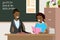 African american Woman teacher tutor,tutoring girl kid at school