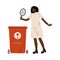 African American Woman Throwing Glass Waste into Garbage Container,Girl Sorting Waste for Further Processing Vector