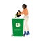 African American Woman Throwing Organic Waste into Garbage Container, Girl Sorting Waste for Further Processing Vector