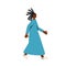 African american woman walking isolated on a white background. young female character wearing in casual long dress with dreadlocks